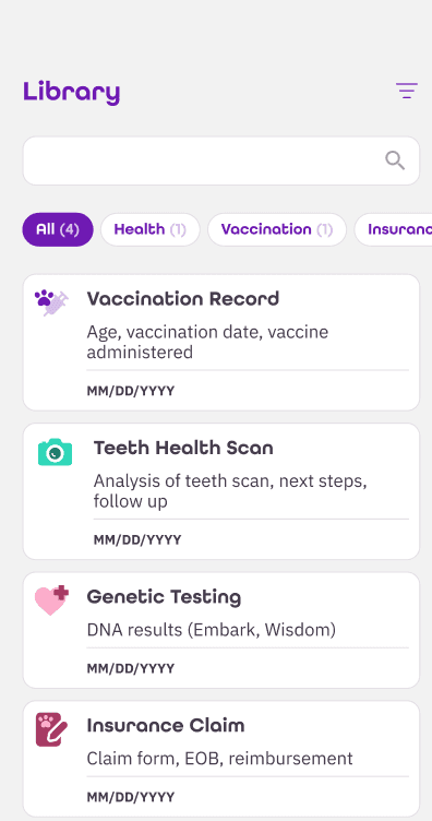 Library — vaccination records, scans, and insurance claims